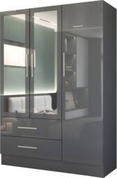MN Furniture High Gloss 3 Door Mirrored Wardrobe with Drawers W120cm in Grey - thumbnail 2