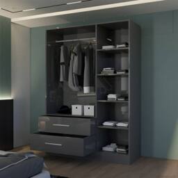 MN Furniture High Gloss 3 Door Mirrored Wardrobe with Drawers W120cm in Grey - thumbnail 4