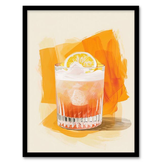 "Artery8 Whiskey Sour Cocktail Fruit Slice Bar Watercolour Framed Art Print in Orange - Size: W12"" x H16""" - image 1
