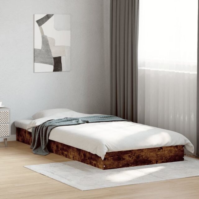 Berkfield Home Bed Frame without Mattress Smoked Oak 75x190 cm Small Single Engineered Wood in Brown - image 1