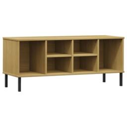 Berkfield Home Shoe Rack with Metal Legs Brown 106x35x45 cm Solid Wood OSLO in Light Tan - Size: 106 x 35 x 45 cm