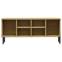 Berkfield Home Shoe Rack with Metal Legs Brown 106x35x45 cm Solid Wood OSLO in Light Tan - Size: 106 x 35 x 45 cm - thumbnail 4