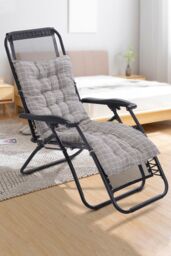 Living and Home 125cm L x 48cm W Plaid Print Beach Chair Seat Cushion Button Tufted Lounge Cushion in Grey - Size: 125 cm L x 48 cm W - thumbnail 1