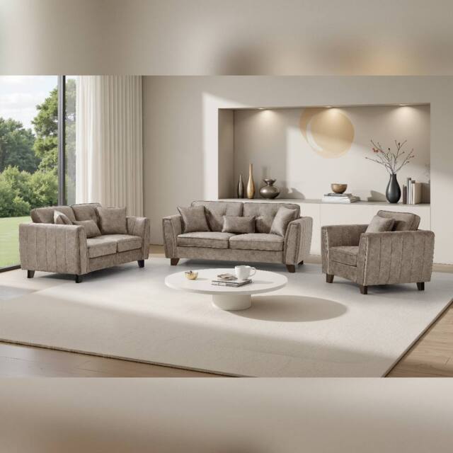 Comfy Living Ltd Faux Suede Sofa 3 Seater 2 Seater Arm Chair In Mink in Taupe - image 1