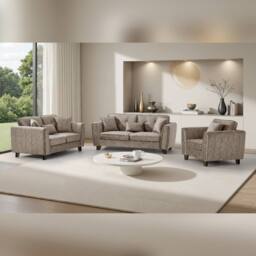 Comfy Living Ltd Faux Suede Sofa 3 Seater 2 Seater Arm Chair In Mink in Taupe - thumbnail 1