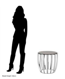 Orsina Luxurious Silver Finish Bedside Table, Distinctive Small Round Table With Black Glass Top, Modern Side Table - thumbnail 5