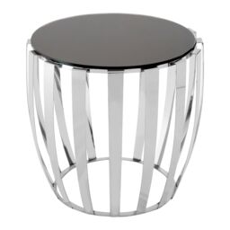 Orsina Luxurious Silver Finish Bedside Table, Distinctive Small Round Table With Black Glass Top, Modern Side Table - thumbnail 2
