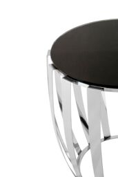 Orsina Luxurious Silver Finish Bedside Table, Distinctive Small Round Table With Black Glass Top, Modern Side Table - thumbnail 3