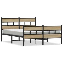 Berkfield Home Metal Bed Frame without Mattress Sonoma Oak 140x200 cm in Brown - thumbnail 1