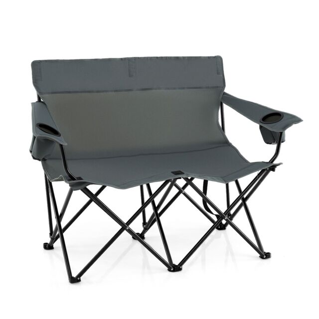 Gymax Oversized Double Camping Chair 2-Person Heavy Duty Lawn Chair in Grey - image 1