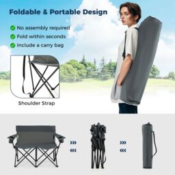 Gymax Oversized Double Camping Chair 2-Person Heavy Duty Lawn Chair in Grey - thumbnail 4