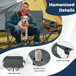 Gymax Oversized Double Camping Chair 2-Person Heavy Duty Lawn Chair in Grey - thumbnail 5