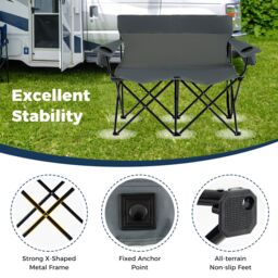 Gymax Oversized Double Camping Chair 2-Person Heavy Duty Lawn Chair in Grey - thumbnail 6