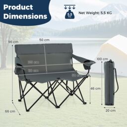Gymax Oversized Double Camping Chair 2-Person Heavy Duty Lawn Chair in Grey - thumbnail 2
