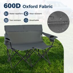 Gymax Oversized Double Camping Chair 2-Person Heavy Duty Lawn Chair in Grey - thumbnail 3