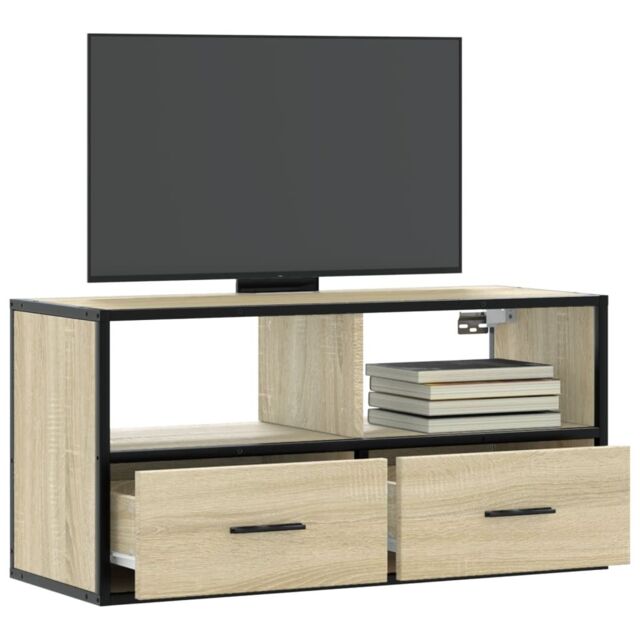 Berkfield Home TV Cabinet Sonoma Oak 80x31x39.5 cm Engineered Wood & Metal in Brown - image 1