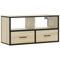 Berkfield Home TV Cabinet Sonoma Oak 80x31x39.5 cm Engineered Wood & Metal in Brown - thumbnail 2