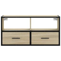 Berkfield Home TV Cabinet Sonoma Oak 80x31x39.5 cm Engineered Wood & Metal in Brown - thumbnail 4