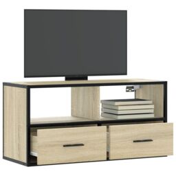 Berkfield Home TV Cabinet Sonoma Oak 80x31x39.5 cm Engineered Wood & Metal in Brown - thumbnail 1
