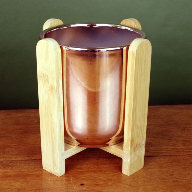 Leaf Gold Ceramic Planter with Bamboo Stand Plant Pot Botanik - image 1
