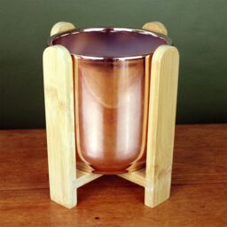 Leaf Gold Ceramic Planter with Bamboo Stand Plant Pot Botanik - thumbnail 1
