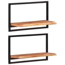 Berkfield Home Wall Shelves 2 pcs 60x25x35 cm Solid Wood Acacia & Steel in Brown - Size: 60 x 25 x 35 cm - thumbnail 8