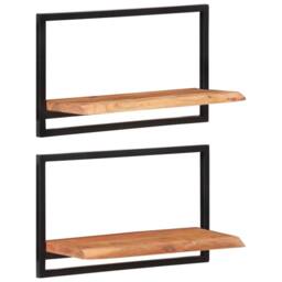 Berkfield Home Wall Shelves 2 pcs 60x25x35 cm Solid Wood Acacia & Steel in Brown - Size: 60 x 25 x 35 cm - thumbnail 9