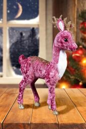 Shatchi 52cm Burgundy Reindeer - Christmas Figurine in Pink - thumbnail 2