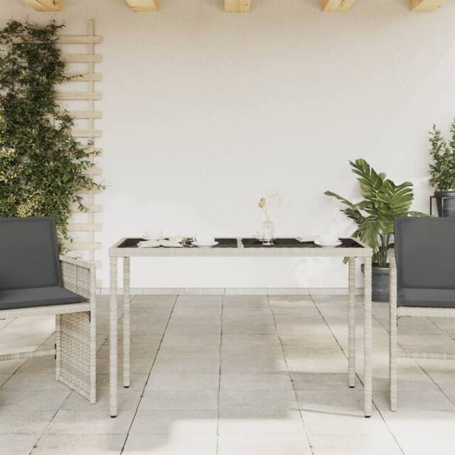 Berkfield Home Garden Table with Glass Top Light Grey 115x54x74 cm Poly Rattan - Size: 115 x 54 x 74 cm - image 1
