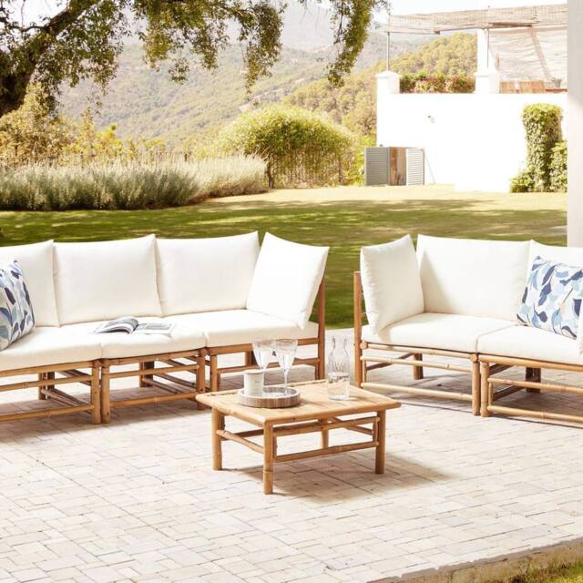Wyld and Coco Modular 3-Seater Sofa - Natural Bamboo Off-White Cushions in Brown - image 1
