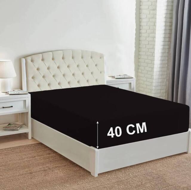 "Homes-Linen 180 Thread Count 16""/40cm Extra Deep Non Iron Fitted Sheet in Black - Size: Single" - image 1