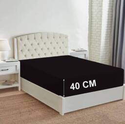 "Homes-Linen 180 Thread Count 16""/40cm Extra Deep Non Iron Fitted Sheet in Black - Size: Single"