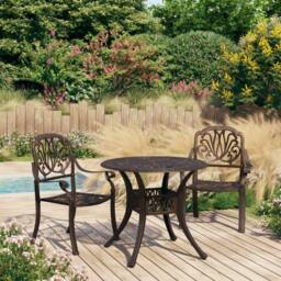 Berkfield Home 3 Piece Bistro Set Cast Aluminium Bronze in Brown - thumbnail 1