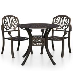 Berkfield Home 3 Piece Bistro Set Cast Aluminium Bronze in Brown - thumbnail 2