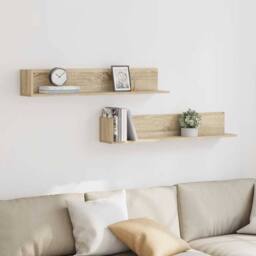 Berkfield Home Decorative Wall Shelves 2 pcs Sonoma Oak 100x16.5x16.5 cm Enginee in Light Brown