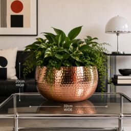 Leaf Large Planter Bowl 32 x 20cm Hammered Copper Colour Straight Edge - Size: 32 x 20 cm - thumbnail 5