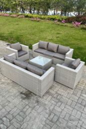 Fimous Light Grey Outdoor PE Rattan Garden Furniture Set Wicker Sofa Set Square Coffee Table - thumbnail 2