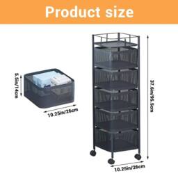 VOGREX 5 Tier Kitchen Rotating Storage Trolley Utility Vegetable in Black - thumbnail 2