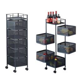 VOGREX 5 Tier Kitchen Rotating Storage Trolley Utility Vegetable in Black - thumbnail 5