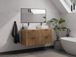 Vente-unique Wall-Mounted Ribbed Vanity Unit With Top - Light Natural Colour - L120 in Light Oak - thumbnail 2
