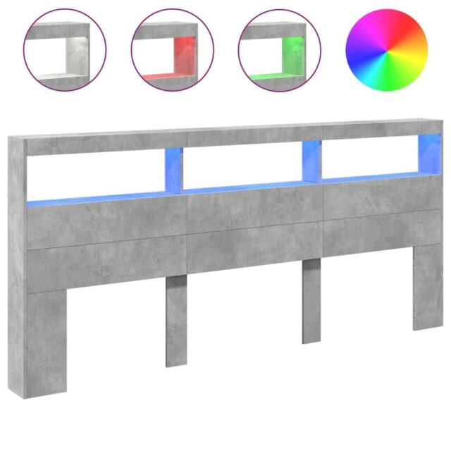 Berkfield Home Headboard Cabinet with LED Concrete Grey 220x17x102 cm - Size: 220 x 17 x 102 cm - image 1