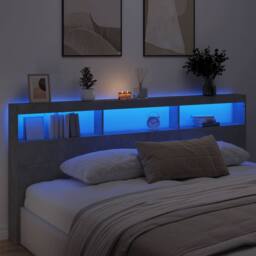 Berkfield Home Headboard Cabinet with LED Concrete Grey 220x17x102 cm - Size: 220 x 17 x 102 cm - thumbnail 4