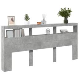 Berkfield Home Headboard Cabinet with LED Concrete Grey 220x17x102 cm - Size: 220 x 17 x 102 cm - thumbnail 5