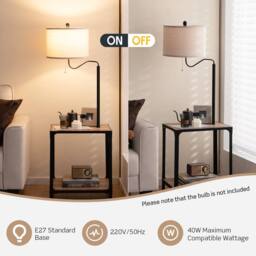 Costway Bedside End Table with Lamp Floor Lamp W/ USB Charging Ports in Brown - thumbnail 5