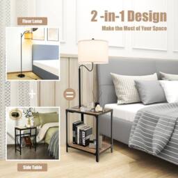 Costway Bedside End Table with Lamp Floor Lamp W/ USB Charging Ports in Brown - thumbnail 4