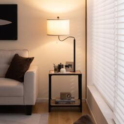Costway Bedside End Table with Lamp Floor Lamp W/ USB Charging Ports in Brown - thumbnail 2