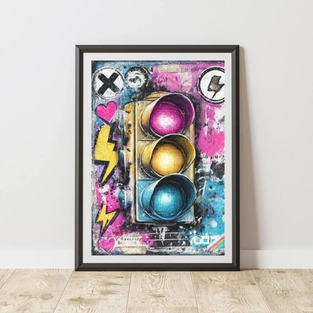 60 SECOND MAKEOVER Traffic Lights Graffiti Print Urban Street Art Poster Junk Journal - Size: A4 - image 1