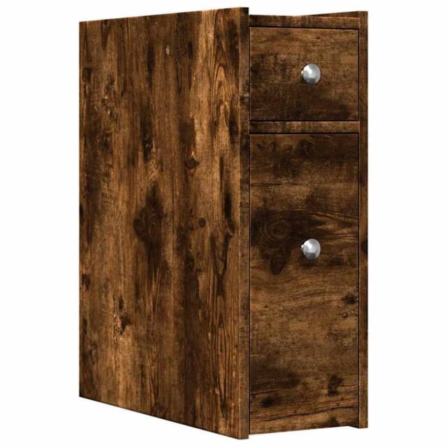 Berkfield Home Narrow Bathroom Cupboard with Wheels Smoked Oak Engineered Wood in Brown - image 1