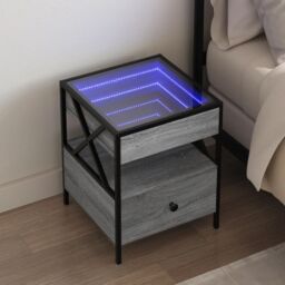 Berkfield Home Bedside Table with Infinity LED Grey Sonoma 40x40x51 cm - Size: 40 x 40 x 51 cm - thumbnail 1