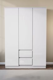 Home Discount Vida Designs Glinton 3 Door 2 Drawer High Gloss Wardrobe Storage Bedroom Furniture in White - thumbnail 3